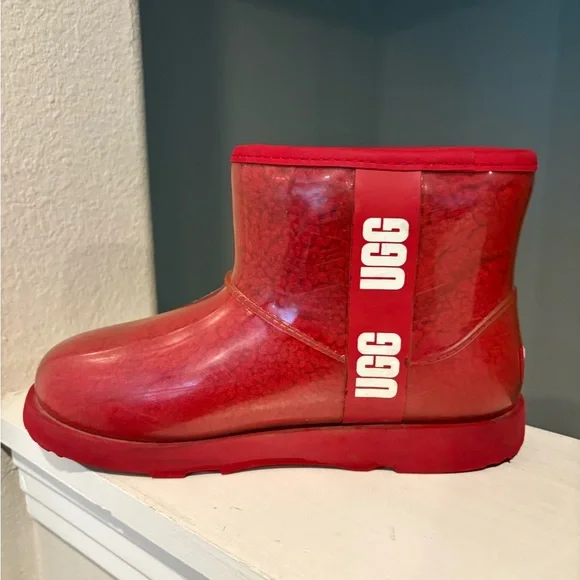 UGG Big Kids Classic Clear Mini II Rain Boot Samba Red Big Kid Size 5/Women 6.5 - Picture 3 of 9